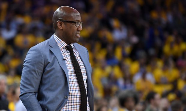 OAKLAND, CA - MAY 14: Acting head coach Mike Brown of the Golden State Warriors looks on during Gam...
