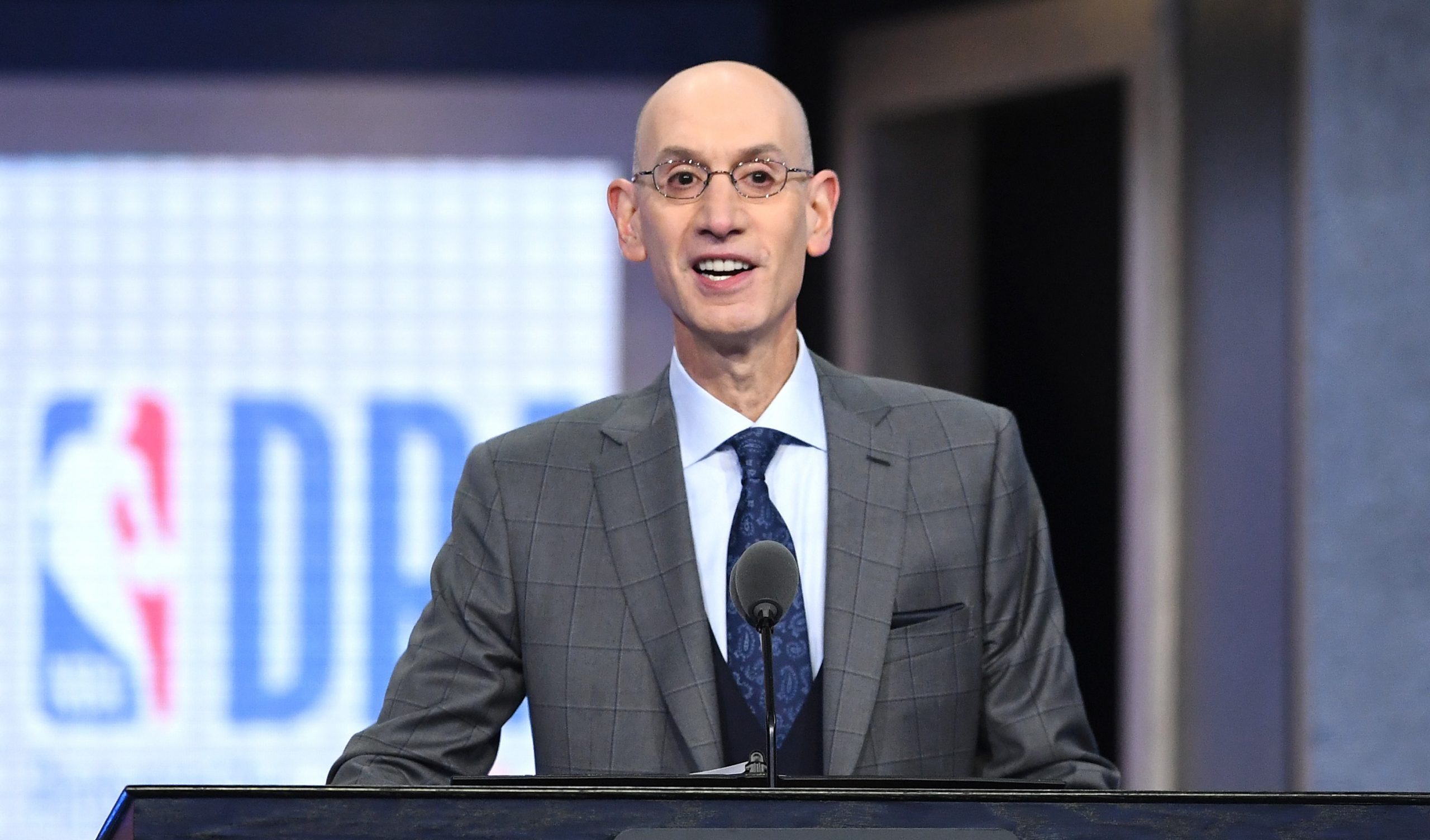 NEW YORK, NEW YORK - JUNE 20: NBA Commissioner Adam Silver speaks during the 2019 NBA Draft at the ...