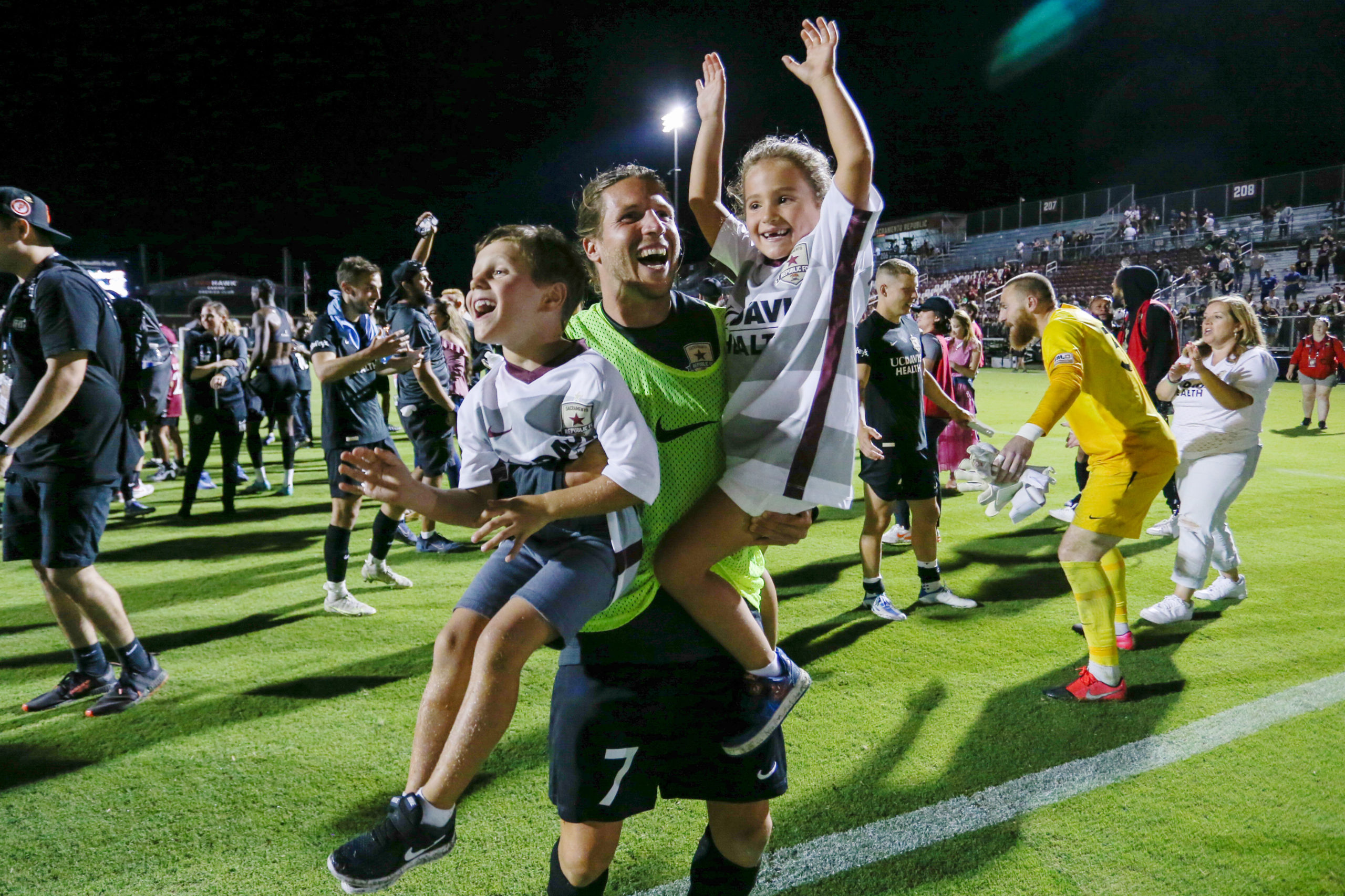SACRAMENTO, CA - JULY 27: Keko #7 of the Sacramento Republic FC celebrates their victory after a U....