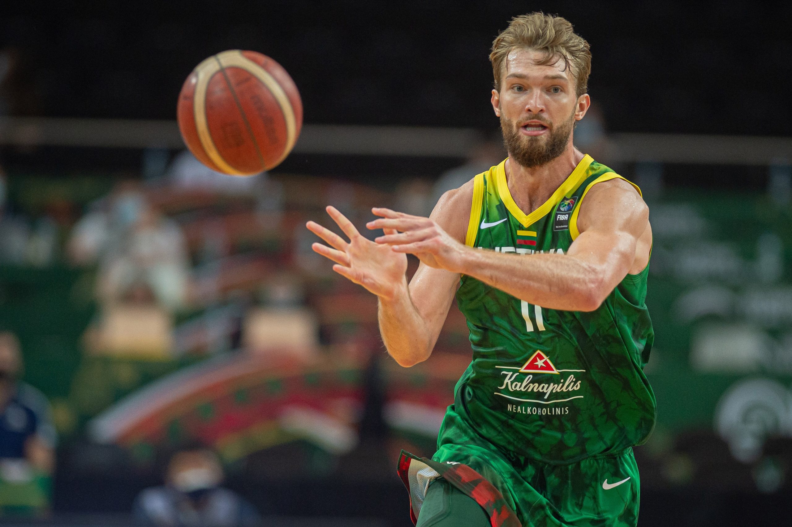 Domantas Sabonis of Lithuania competes during FIBA Olympic Qualifyng Tournament basketball match be...