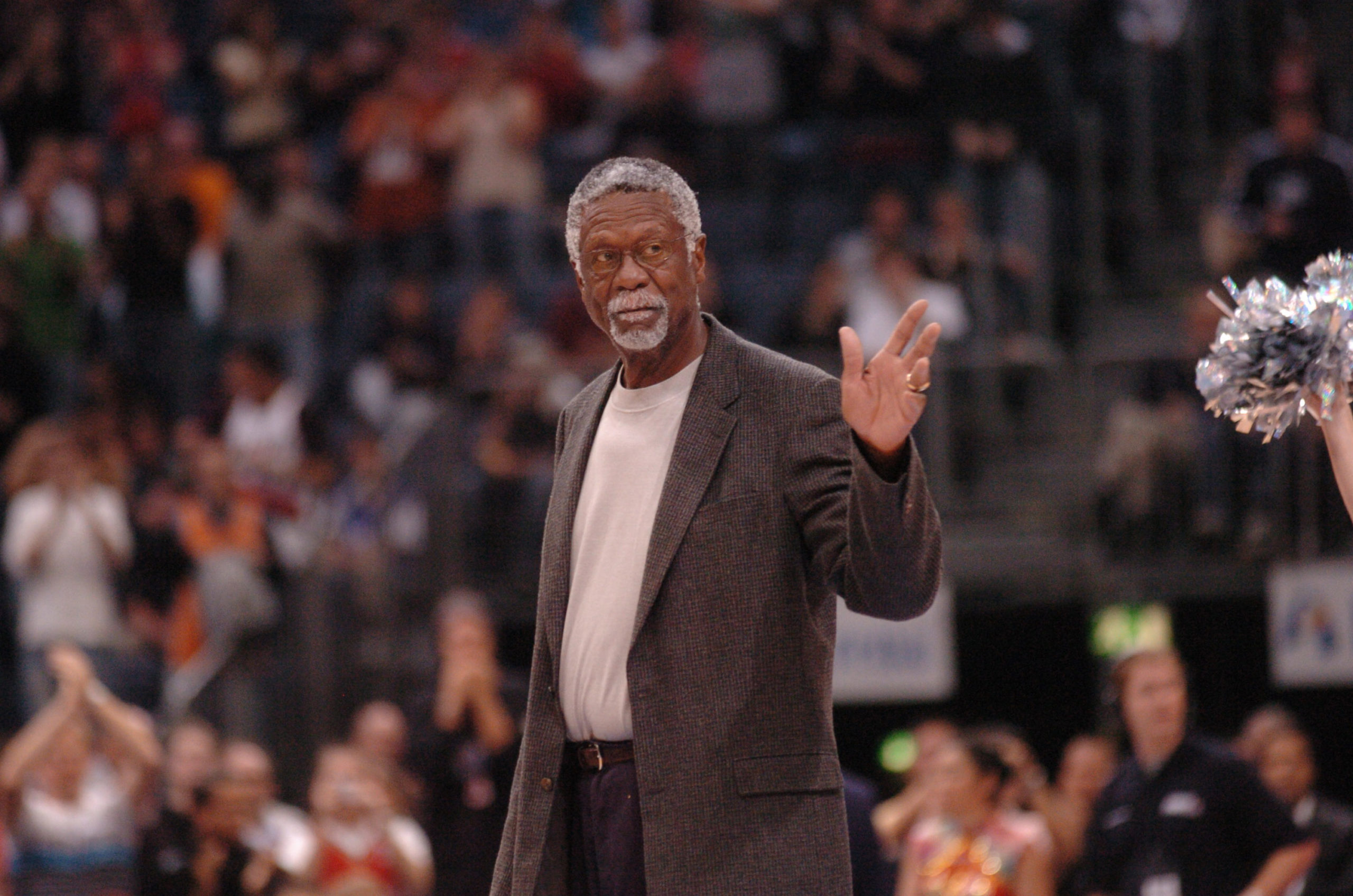 NBA great Bill Russell gets introduced to the crowd during the NBA Europe Live Tour presented by EA...