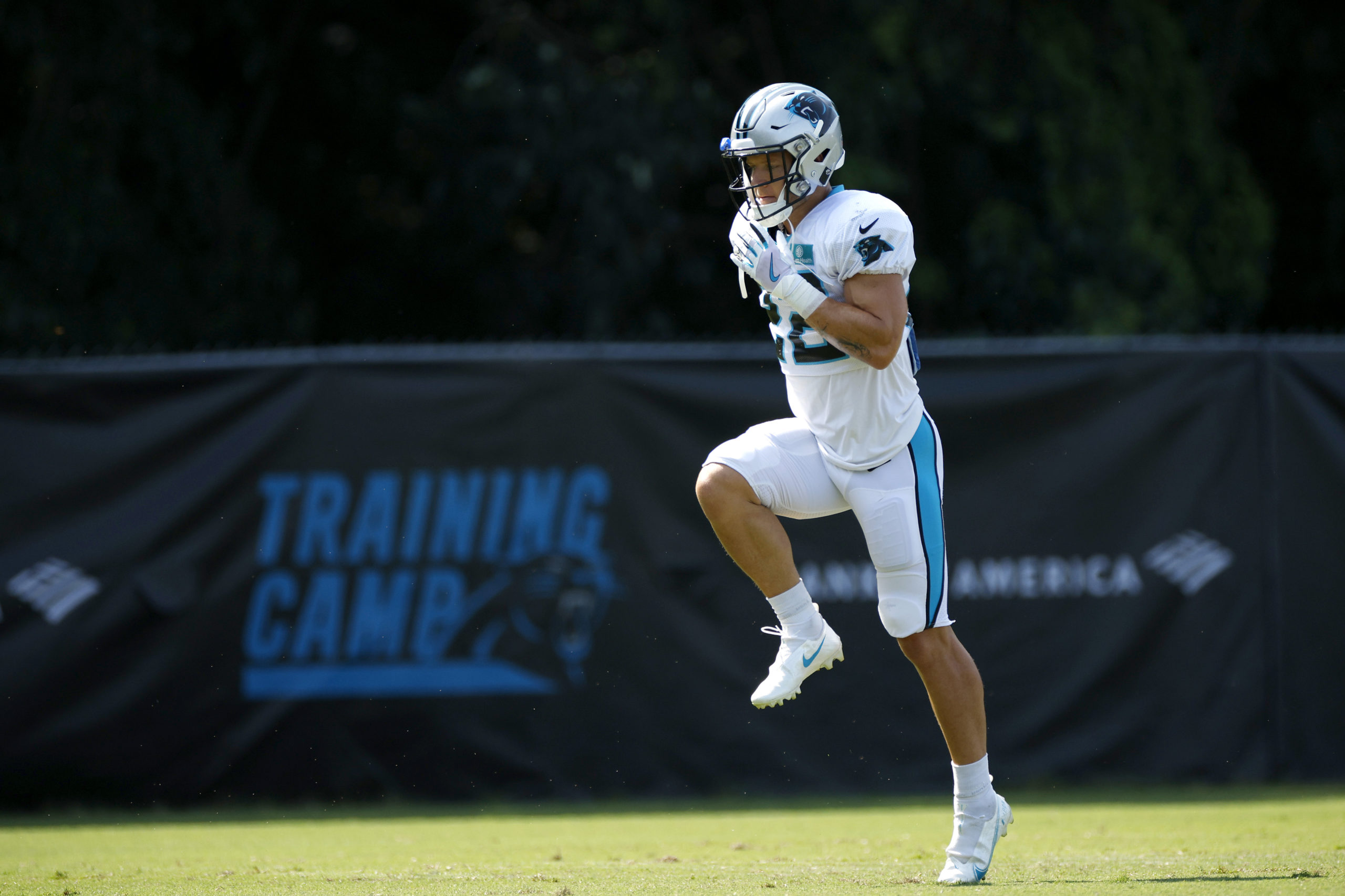 Christian McCaffrey at training camp. Vinnie Iyer of Sporting News says fantasy football owners sho...