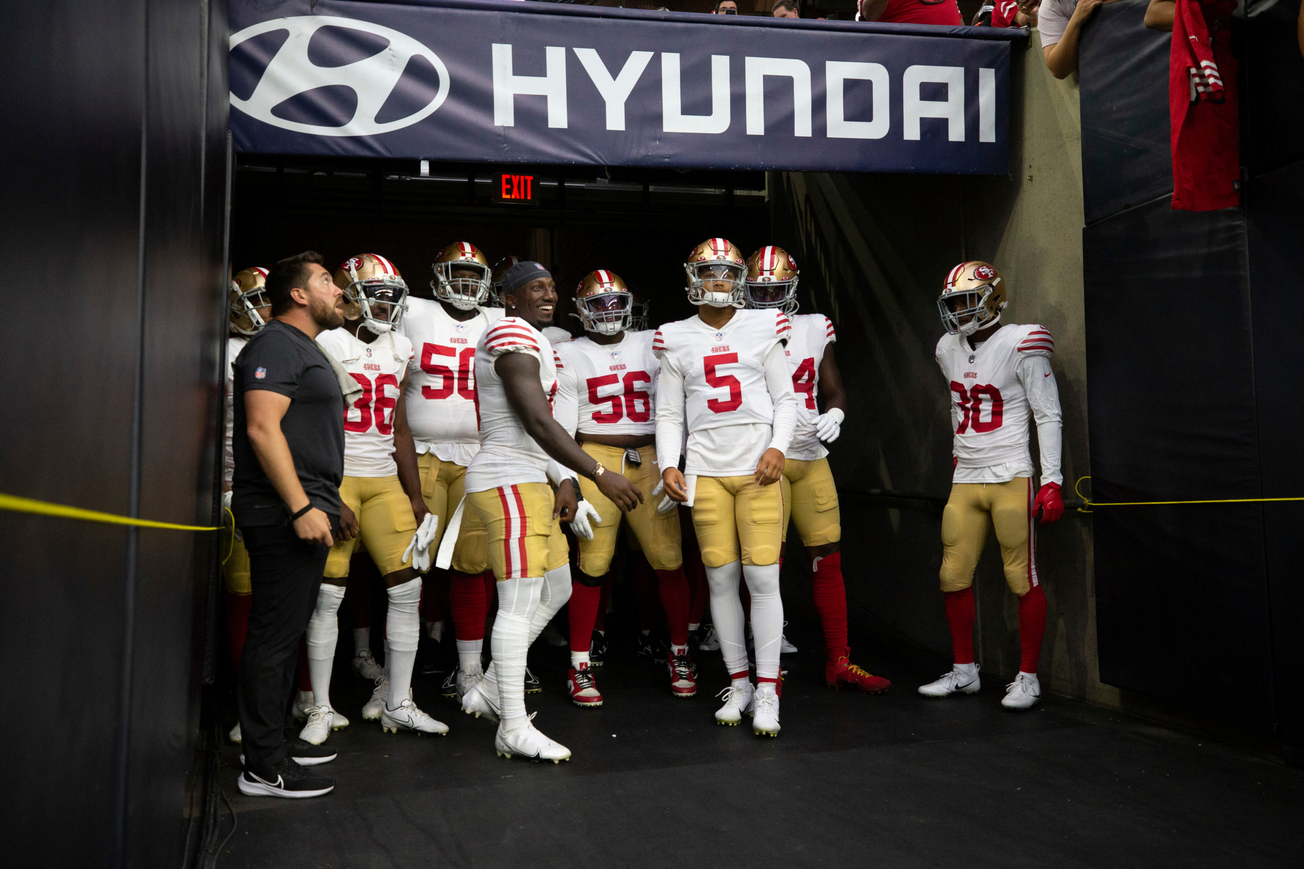 HOUSTON, TX - AUGUST 25: The San Francisco 49ers wait to take the field before the game against the...