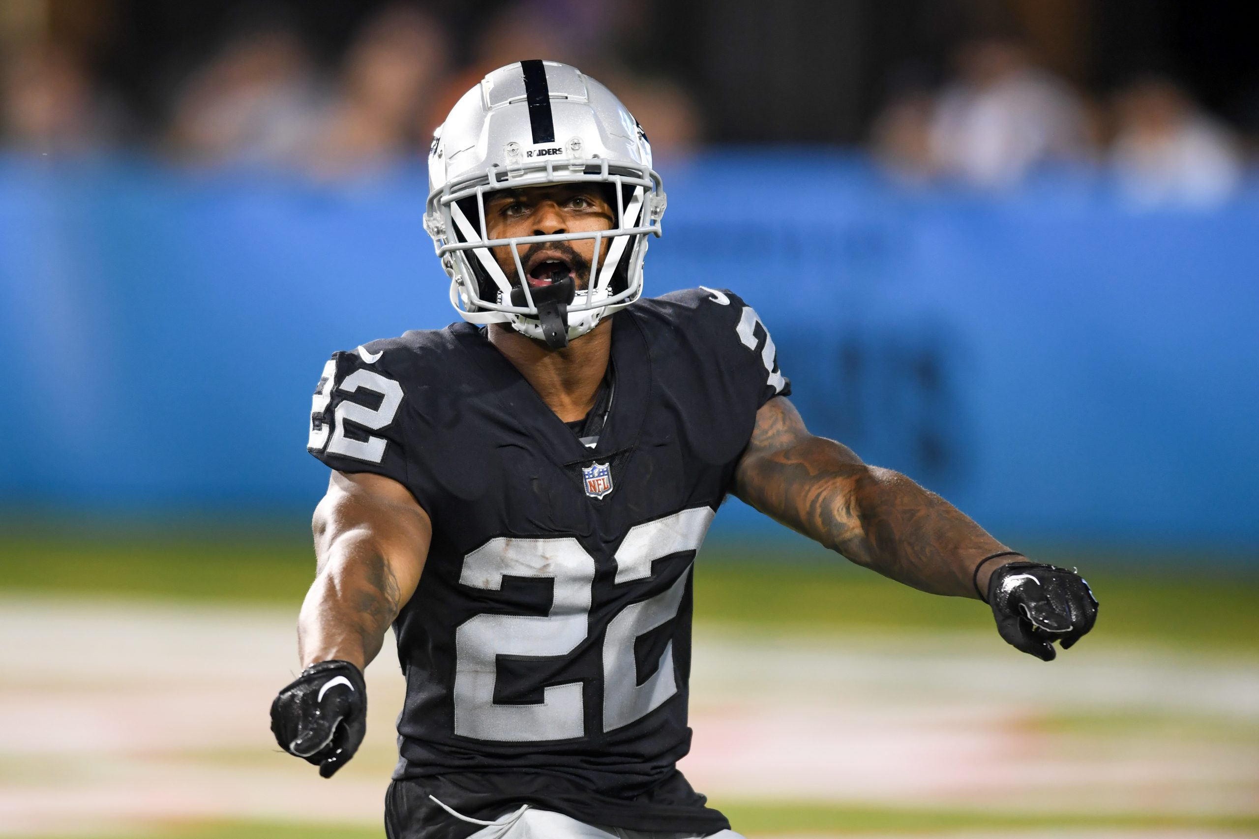 Ameer Abdullah #22 of the Las Vegas Raiders in action during the first half of the 2022 Pro Footbal...