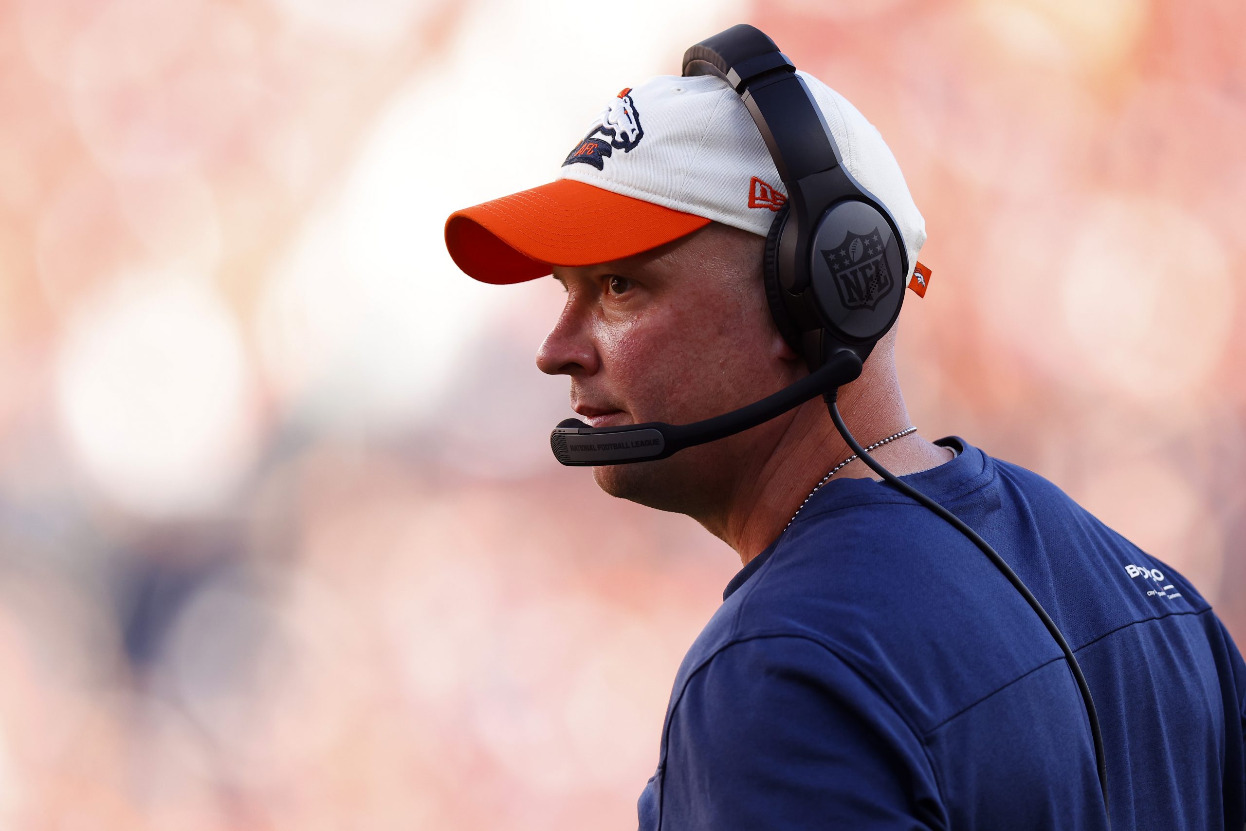DENVER, COLORADO - SEPTEMBER 18: Head coach Nathaniel Hackett of the Denver Broncos looks on during...