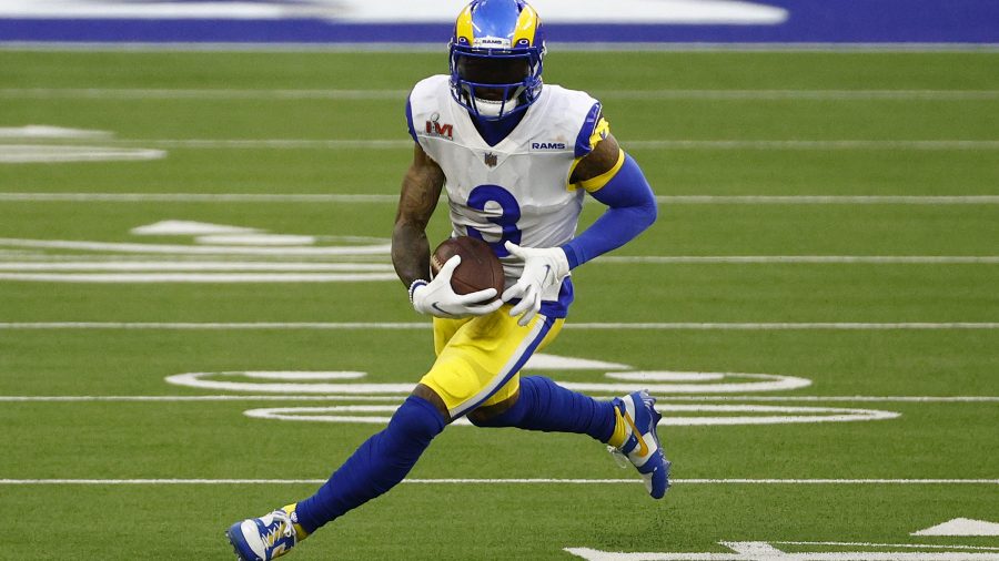 Odell Beckham Jr. #3 of the Los Angeles Rams runs with the ball during Super Bowl LVI at SoFi Stadium on February 13, 2022 in Inglewood, California. The Los Angeles Rams defeated the Cincinnati Bengals 23-20.