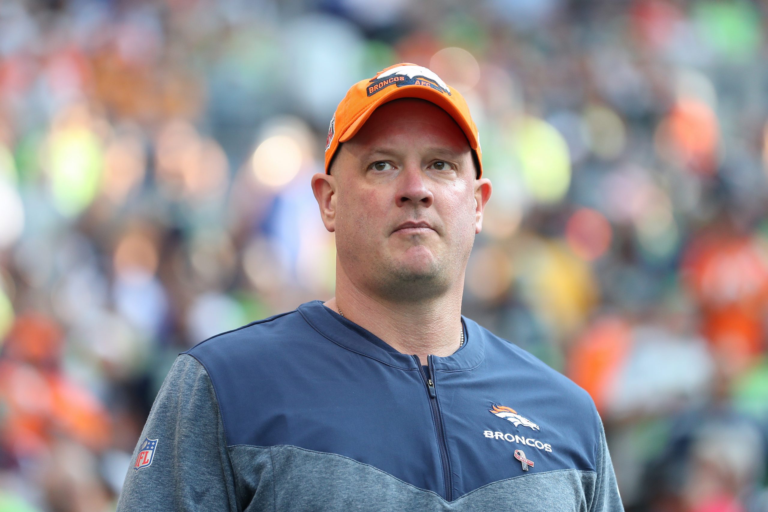 Head coach Nathaniel Hackett of the Denver Broncos looks on before the game against the Seattle Sea...