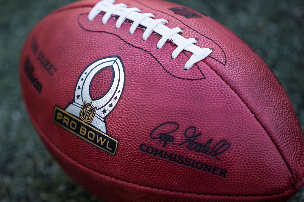 The Pro Bowl logo on a football during the second half of the 2016 NFL Pro Bowl at Aloha Stadium on...