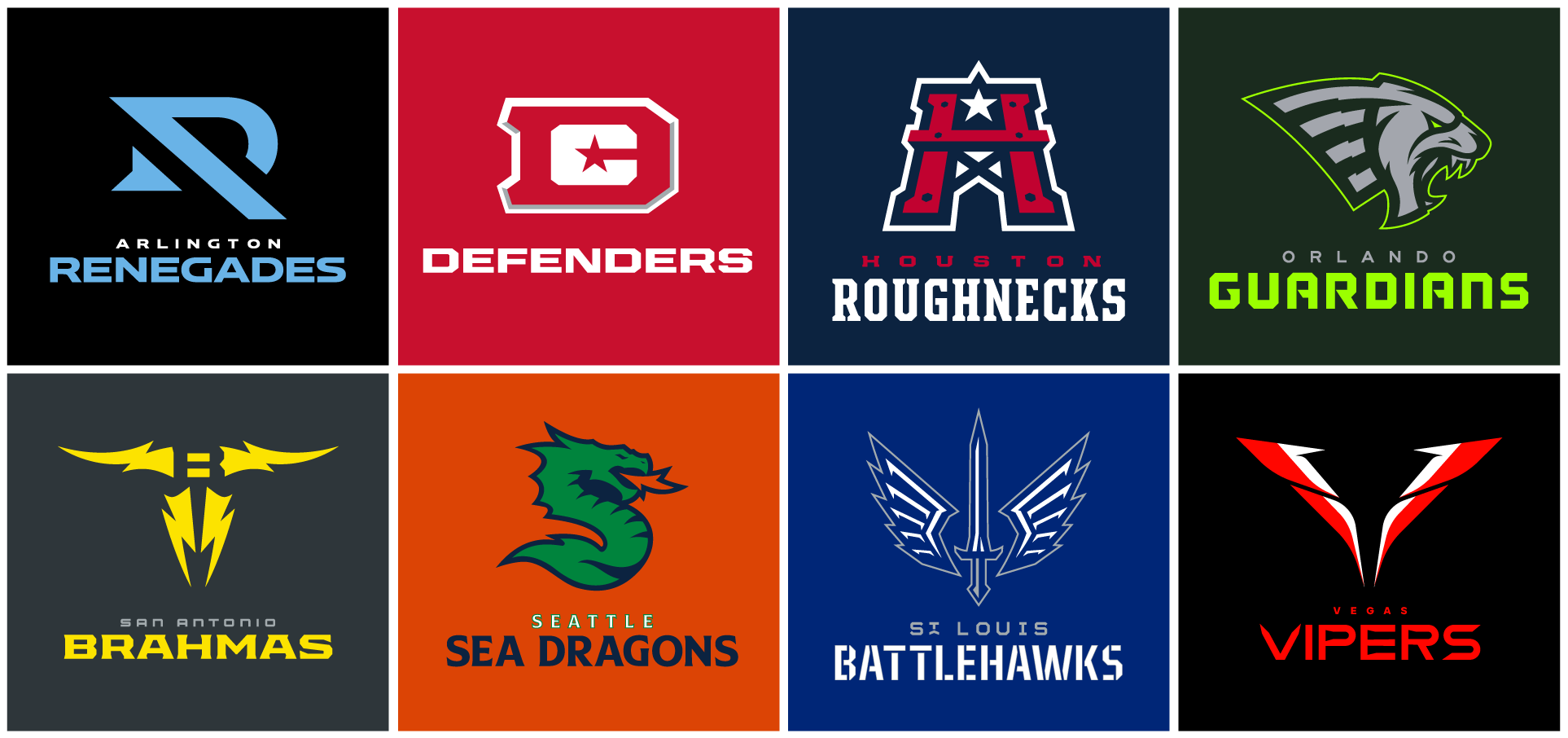 Logos for the latest XFL teams...