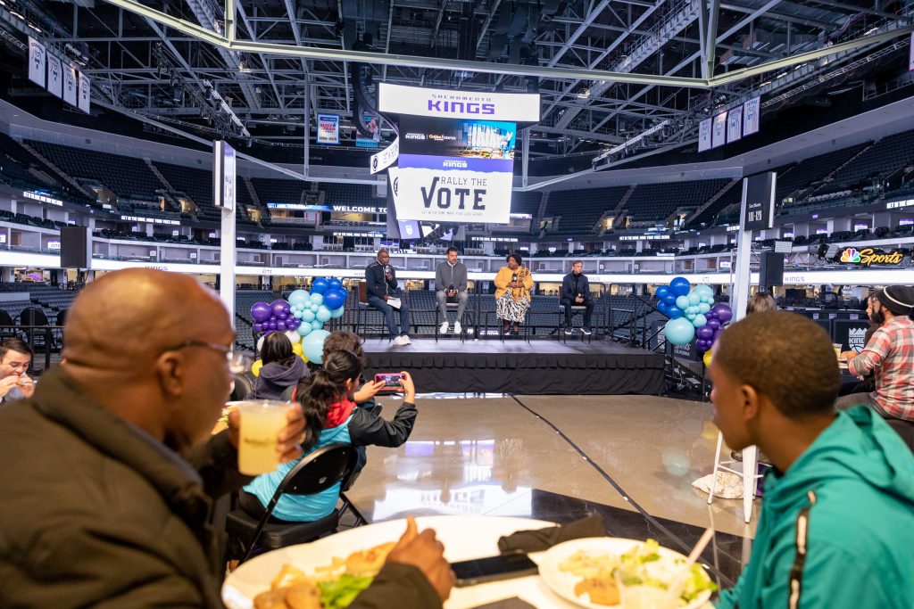 Voting panel discussion at the Golden 1 Center on Election night. 