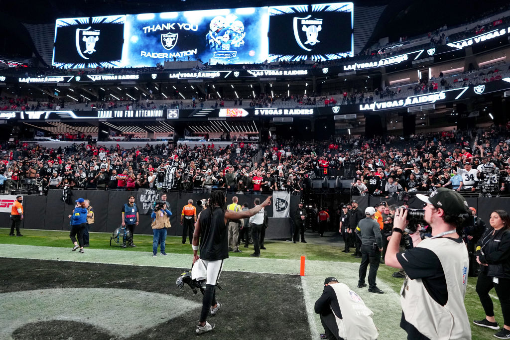 Davante Adams #17 of the Las Vegas Raiders walks off the field after losing to the Kansas City Chie...