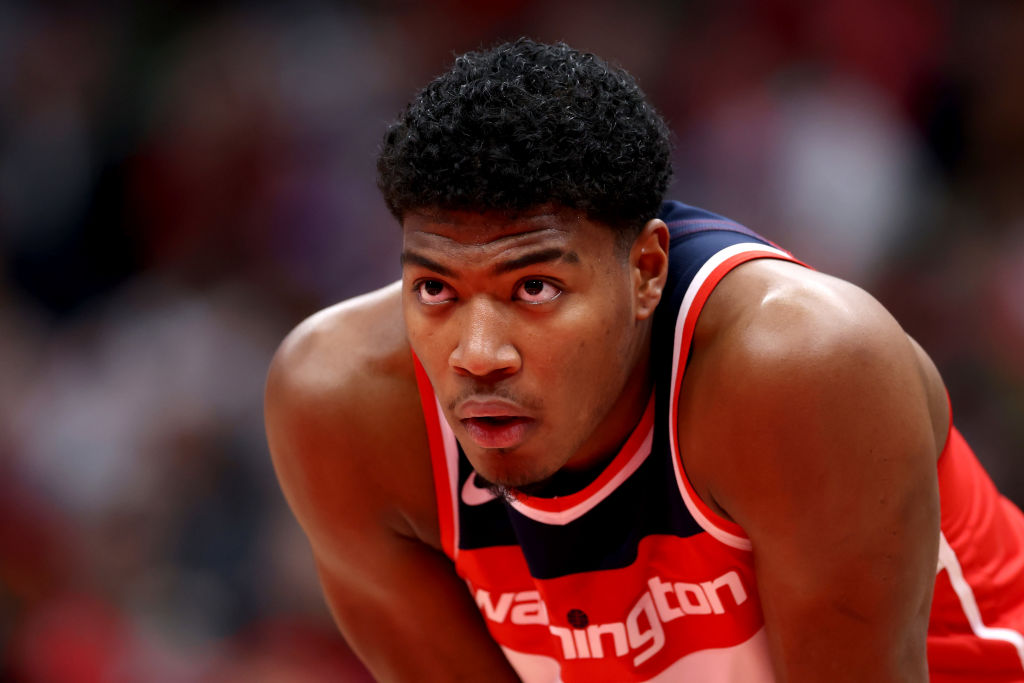 Rui Hachimura #8 of the Washington Wizards looks on in the second half against the New York Knicks ...