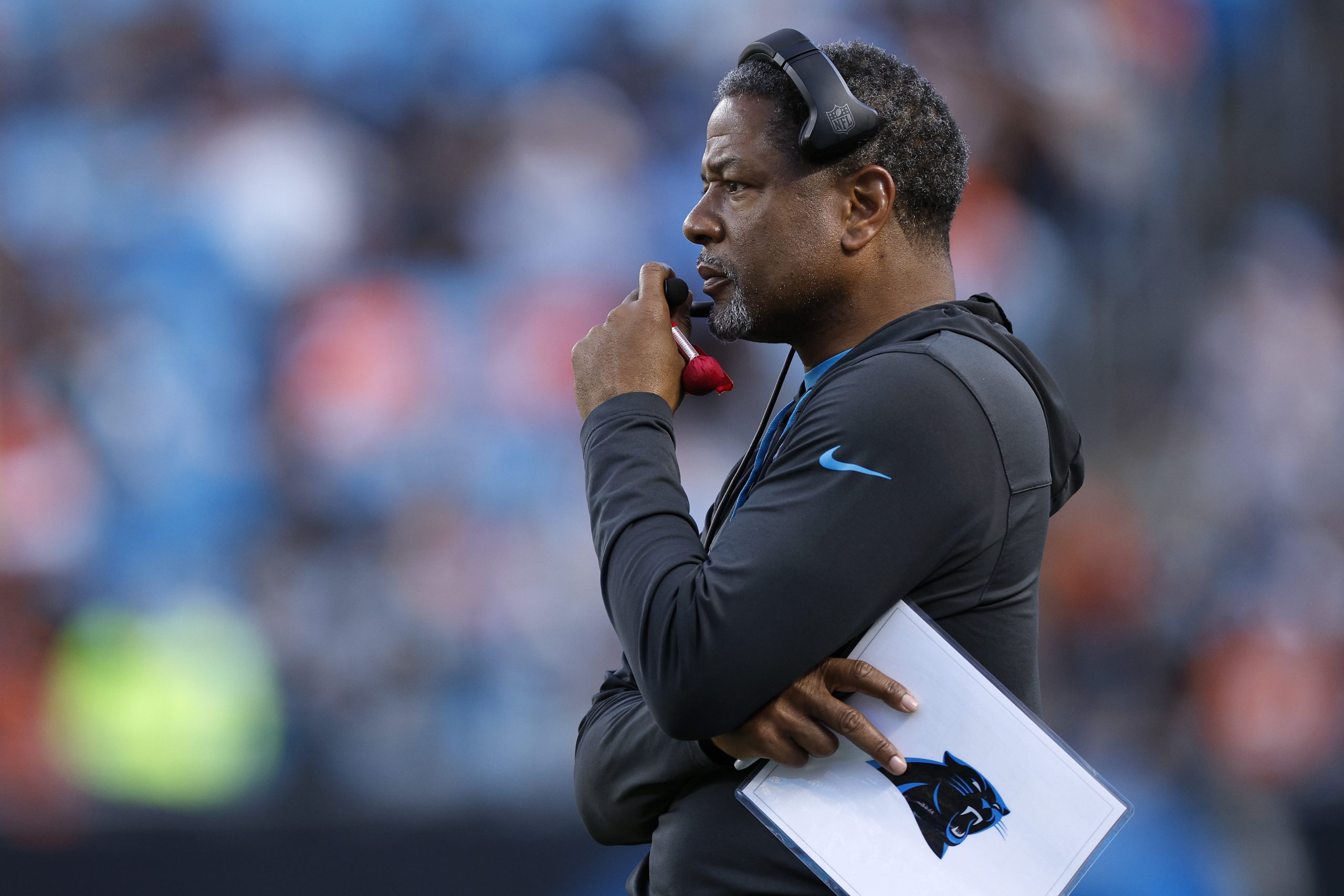 Head coach Steve Wilks of the Carolina Panthers looks on during the second half of the game against...