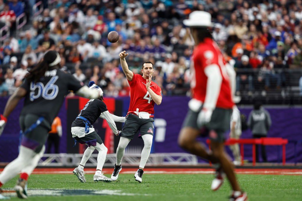 Derek Carr #4 of the Las Vegas Raiders passes during an NFL Pro Bowl football game at Allegiant Sta...