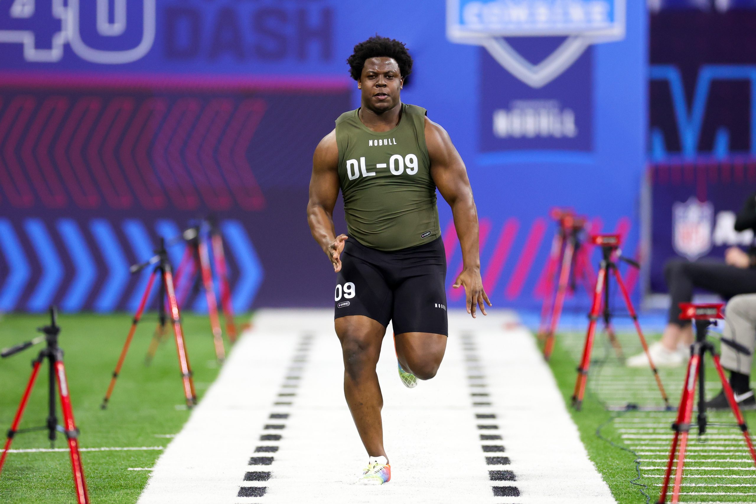 Defensive lineman Calijah Kancey of Pittsburgh participates in the 40-yard dash during the NFL Comb...