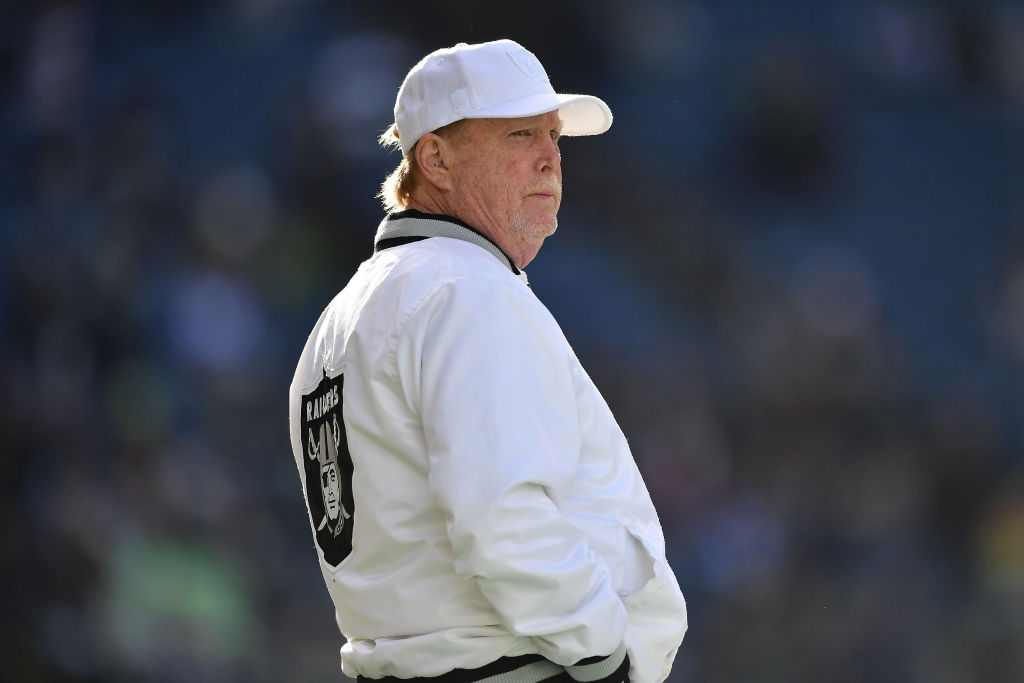 Las Vegas Raiders owner Mark Davis on the field prior to the game against the Seattle Seahawks at L...