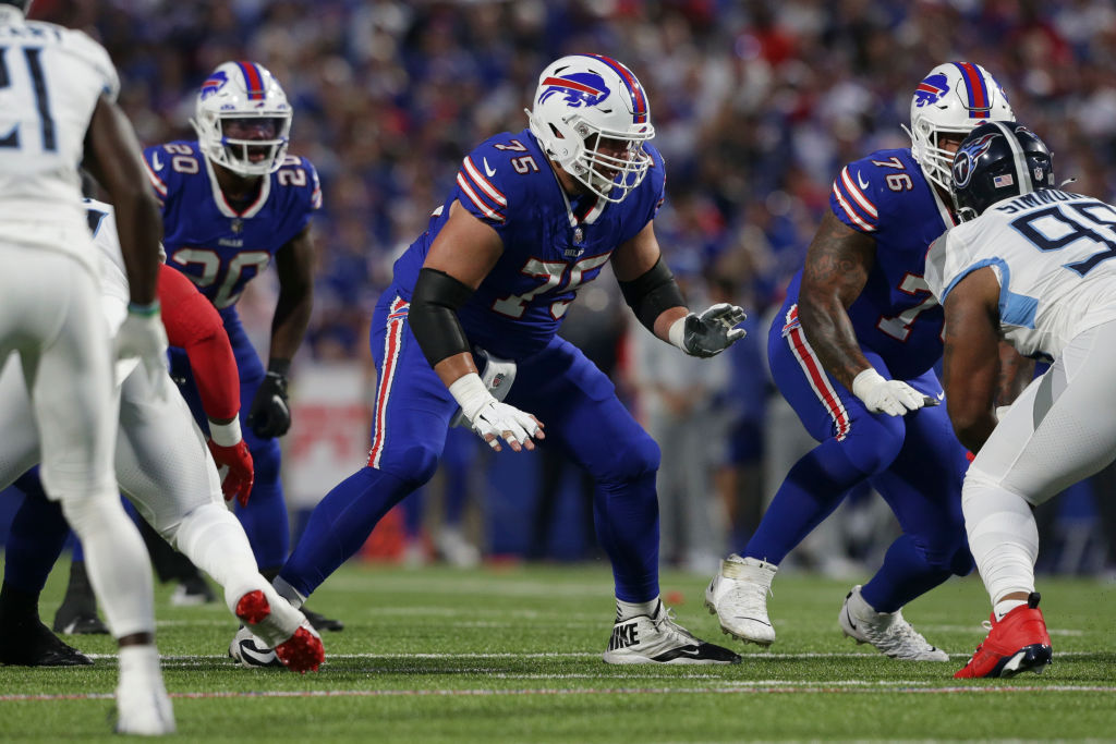 Greg Van Roten #75 of the Buffalo Bills during the first quarter against the Tennessee Titans at Hi...