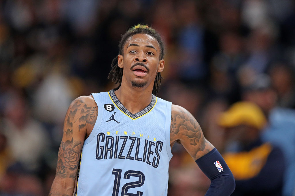 MEMPHIS, TENNESSEE - APRIL 26: Ja Morant #12 of the Memphis Grizzlies looks on against the Los Ange...