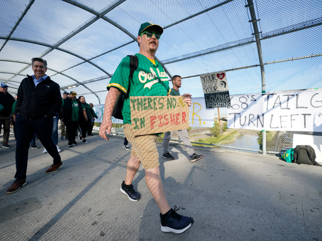 Oakland Athletics fans arrive early ahead of the reverse boycott game against the Tampa Bay Rays at...