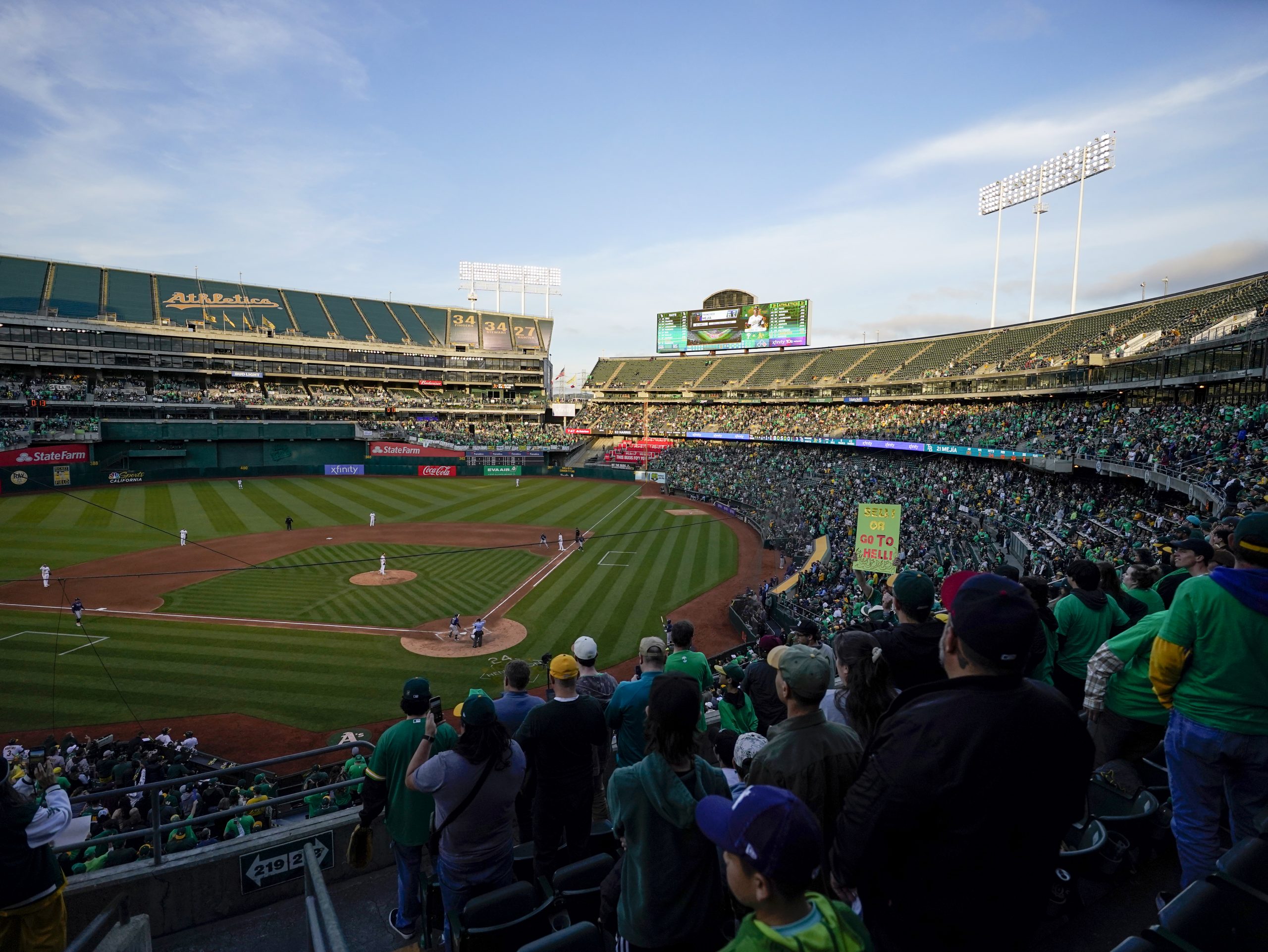 Oakland A's fans fill RingCentral Coliseum during a reverse boycott game against the Tampa Bay Rays...