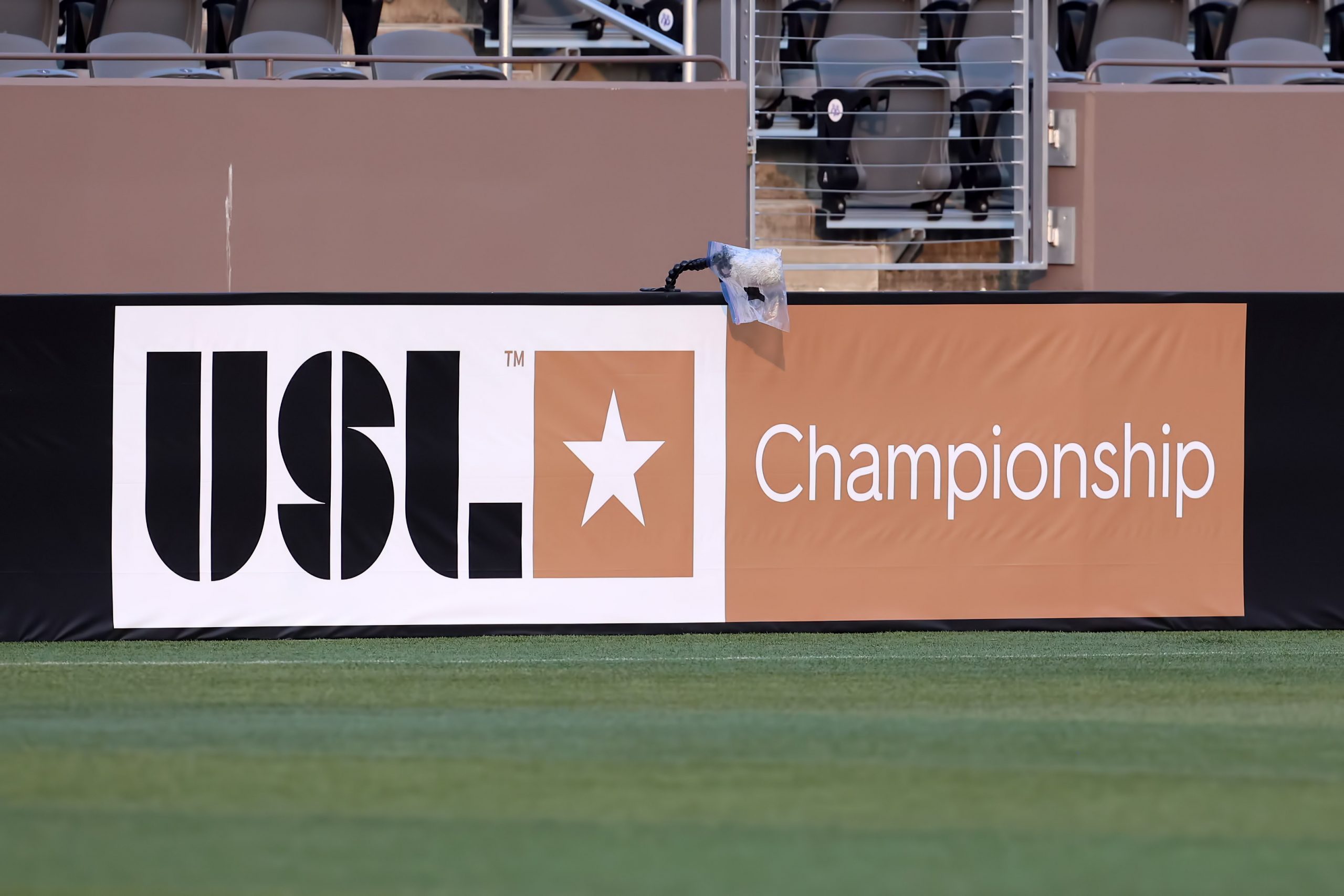 A general view of USL Championship signage during the Lamar Hunt US Open Cup quarterfinal game betw...