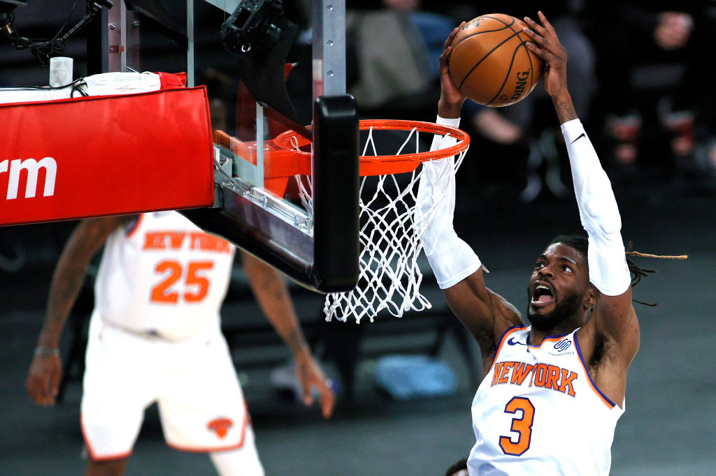 Nerlens Noel #3 of the New York Knicks goes to the basket during the second half against the Charlo...