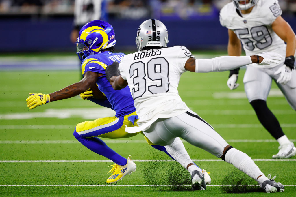 Tutu Atwell #15 of the Los Angeles Rams carries the ball against v at SoFi Stadium on December 08, ...