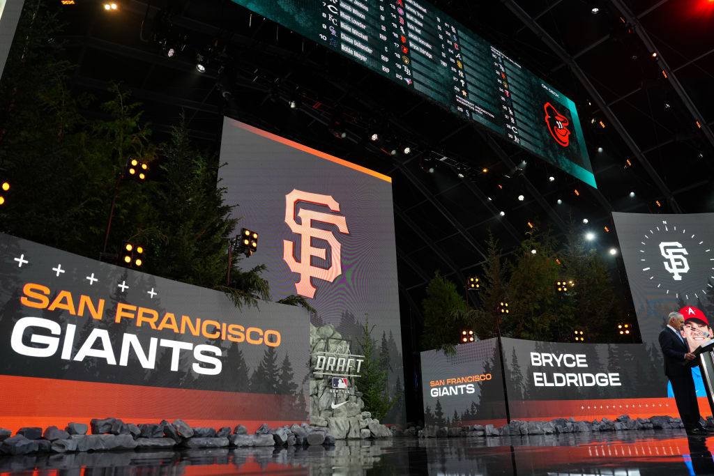 SEATTLE, WA - JULY 09: A general view of the stage as the San Francisco Giants select Bryce Eldridg...