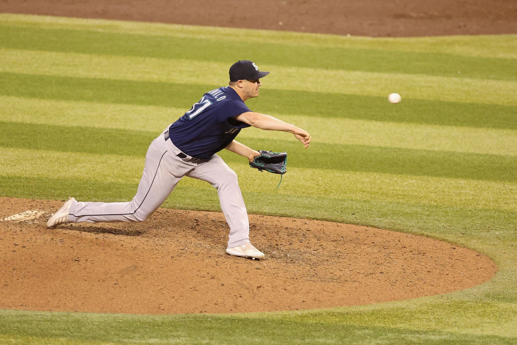 Relief pitcher Paul Sewald #37 of the Seattle Mariners pitches against the Arizona Diamondbacks dur...