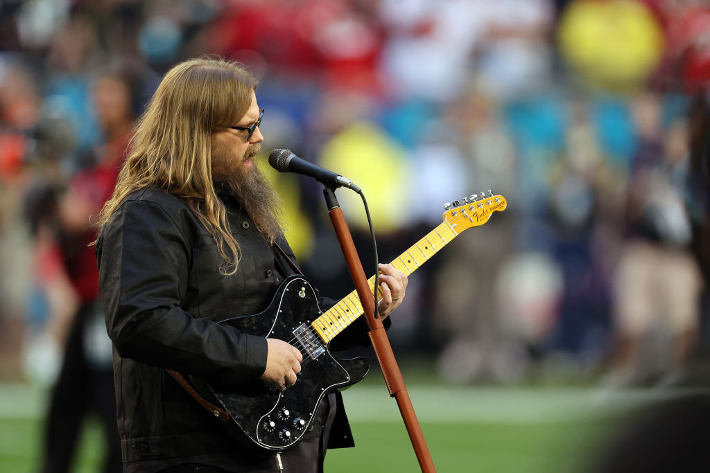 Chris Stapleton performs the national anthem before Super Bowl LVII between the Kansas City Chiefs ...