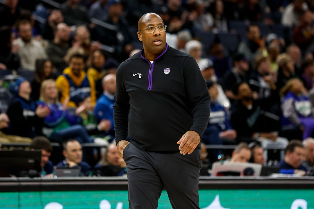 Head coach Mike Brown of the Sacramento Kings looks on against the Minnesota Timberwolves in the se...