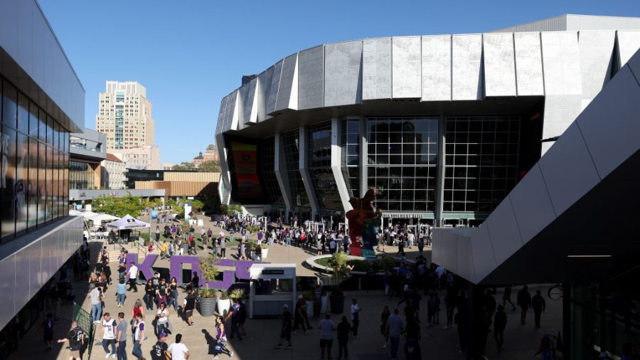 An exterior general view of the Golden 1 Center before the Sacramento Kings play the Golden State Warriors in Game Five of the Western Conference First Round Playoffs at Golden 1 Center on April 26, 2023 in Sacramento, California.
