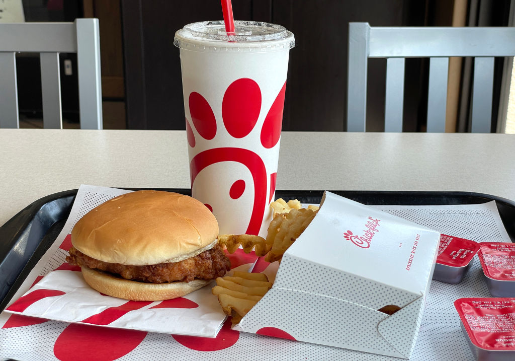A Chick-fil-A meal is displayed at a Chick-fil-A restaurant....