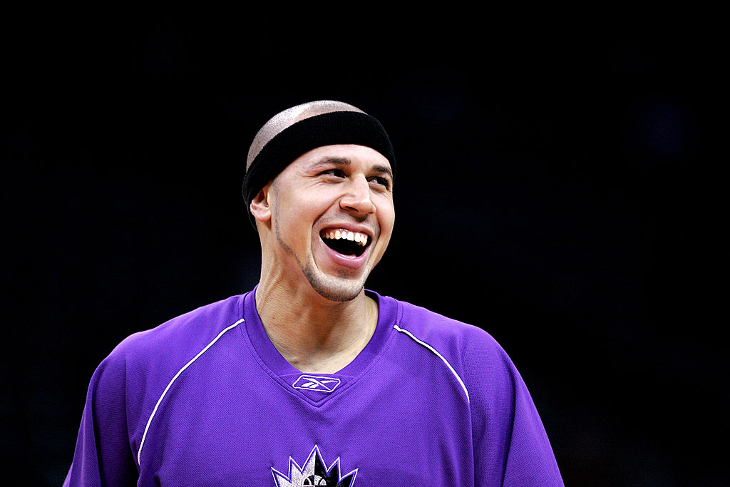 CHARLOTTE, NC - MARCH 1: Mike Bibby #10 of the Sacramento Kings smiles during pregame warmups befor...