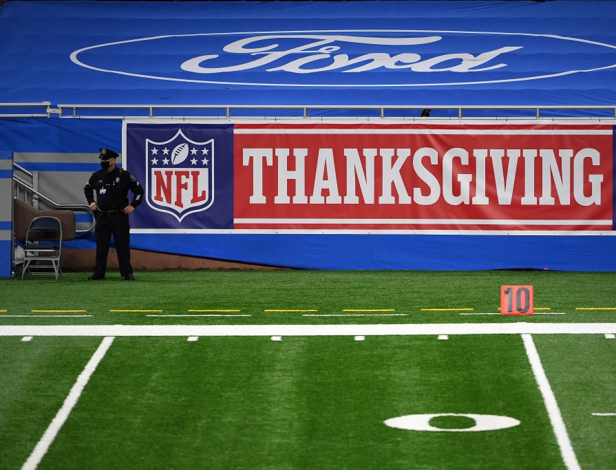 A detailed view of a Thanksgiving sign prior to a game between the Detroit Lions and the Houston Te...