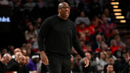 PORTLAND, OREGON - MARCH 31: Head coach Mike Brown of the Sacramento Kings reacts during the third quarter against the Portland Trail Blazers at the Moda Center on March 31, 2023 in Portland, Oregon. NOTE TO USER: User expressly acknowledges and agrees that, by downloading and or using this photograph, User is consenting to the terms and conditions of the Getty Images License Agreement. (Photo by Alika Jenner/Getty Images)