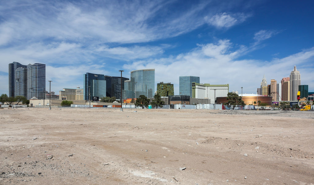 A view shows the Las Vegas Strip behind the site that the Oakland Athletics agreed in principle to ...