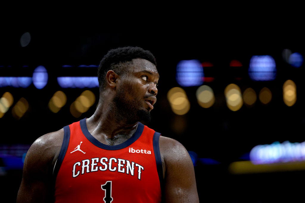 NEW ORLEANS, LOUISIANA - NOVEMBER 20: Zion Williamson #1 of the New Orleans Pelicans stands on the ...