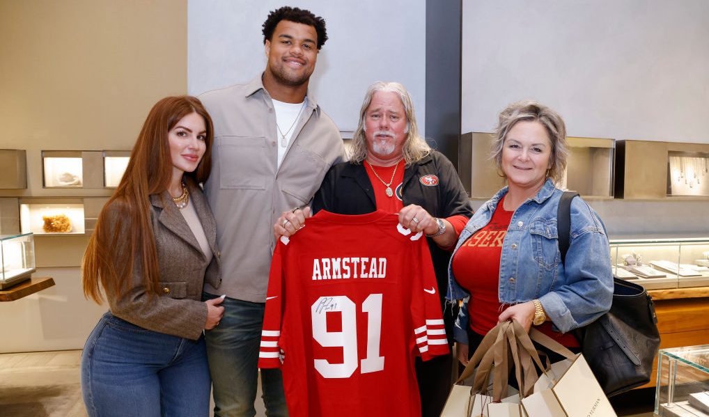 49ers defensive lineman Arik Armstead (2nd L) and his wife Mindy Armstead (L) attemd a benefit for ...