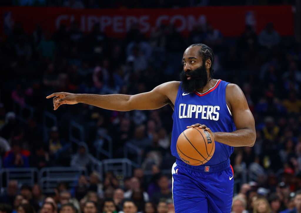 James Harden #1 of the LA Clippers at Crypto.com Arena on November 27, 2023 in Los Angeles, Califor...