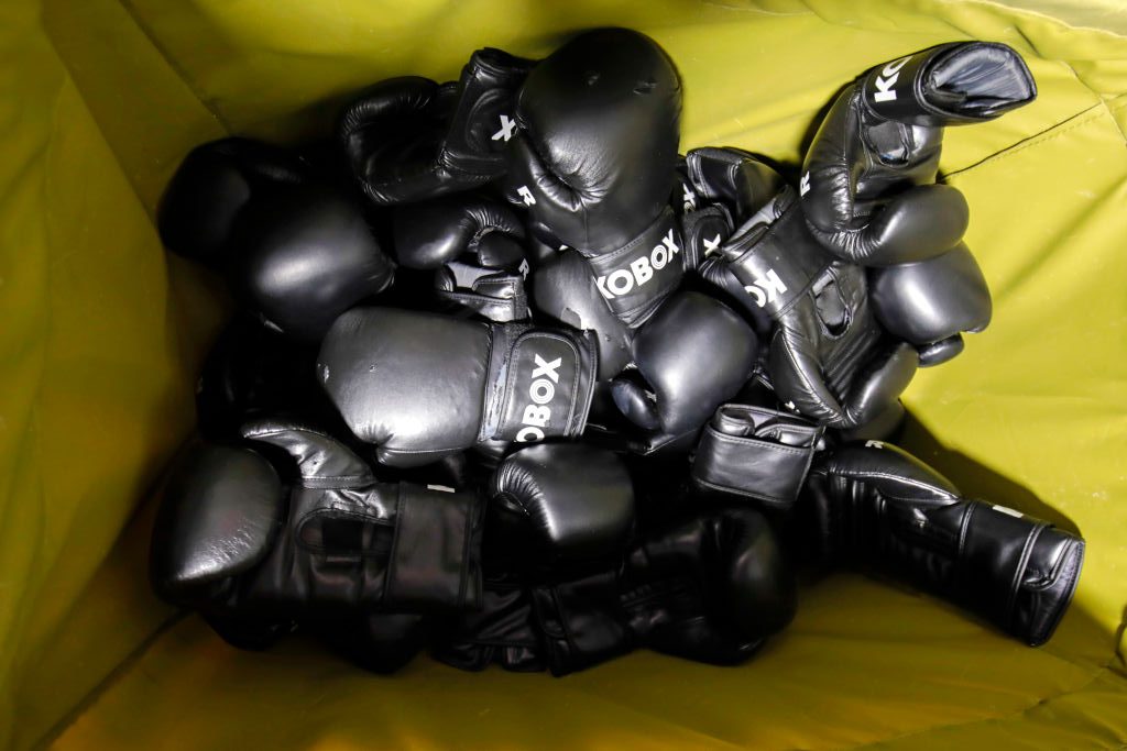 General view of the glove bins at boutique boxing club, KOBOX, Baker street on September 29, 2020 i...