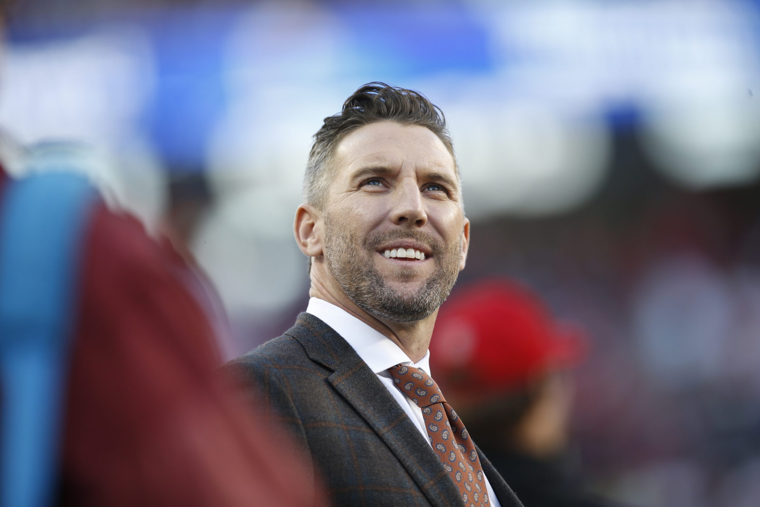 Vice President of Player Personnel Adam Peters of the San Francisco 49ers on the sidelines during t...