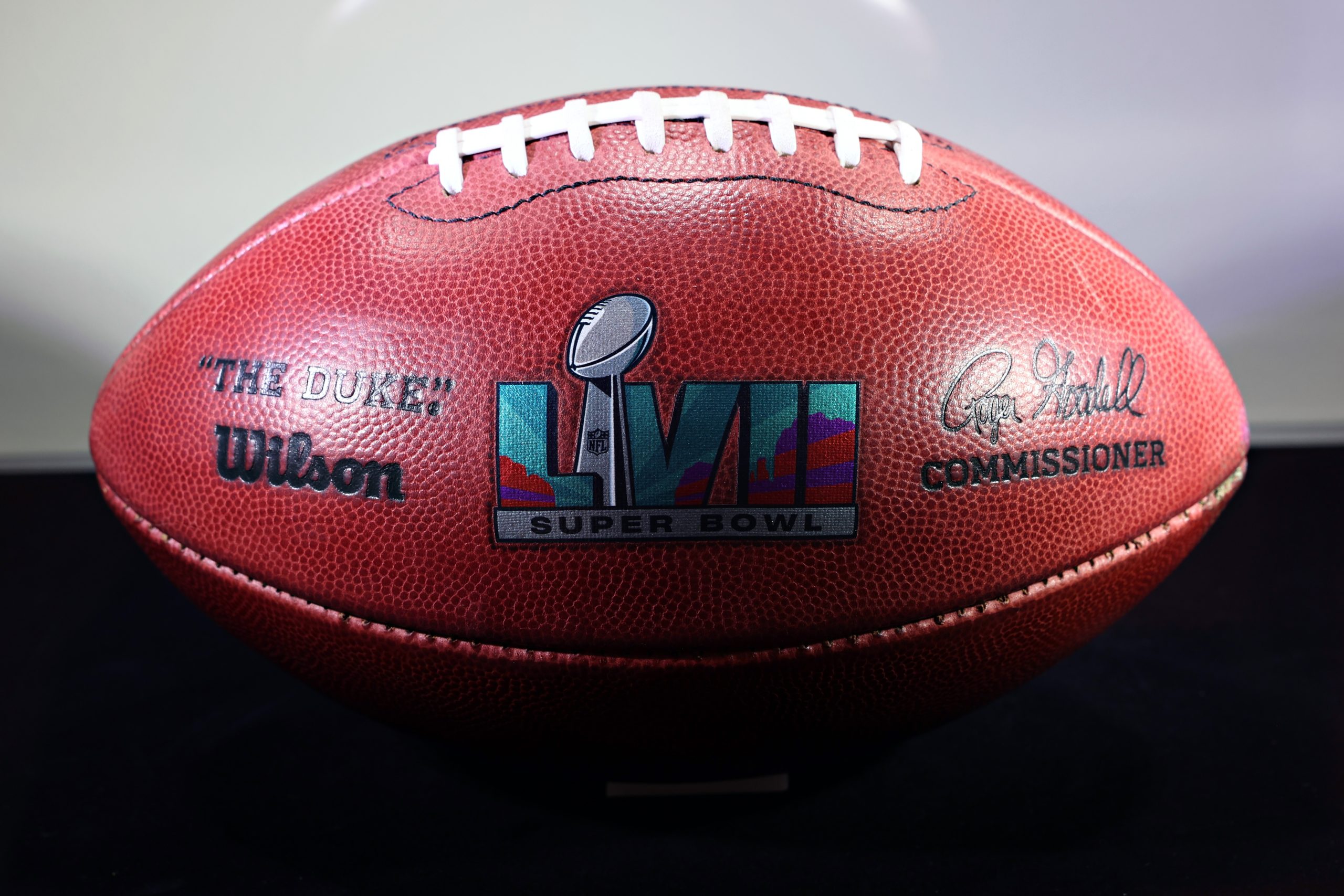 The Super Bowl LVII game-winning field goal football is on display during VICTORIAM, a special two-...