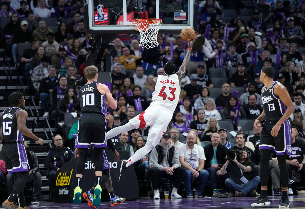 Pascal Siakam #43 of the Toronto Raptors shoots against the Sacramento Kings during the second half...