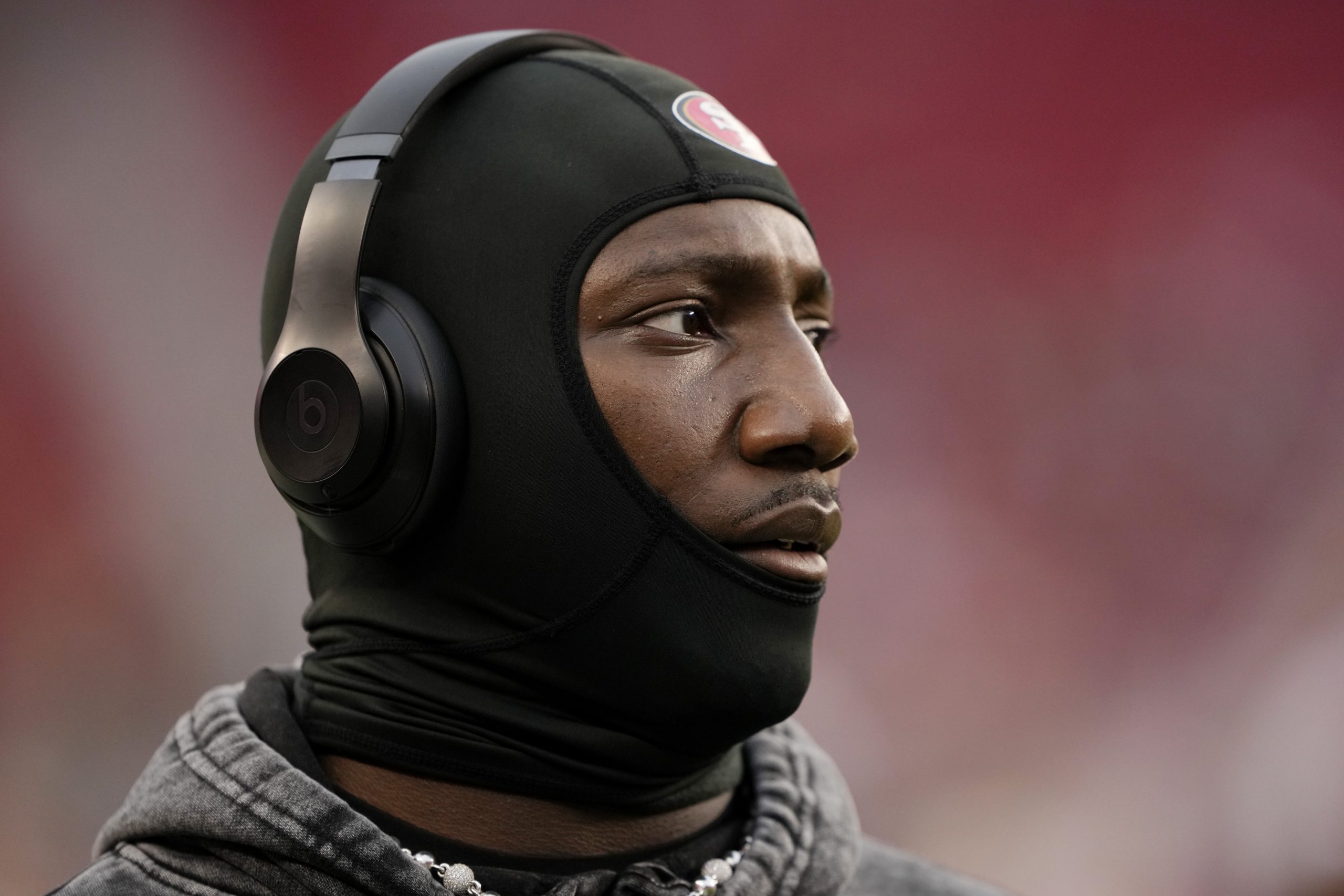 Deebo Samuel #19 of the San Francisco 49ers warms up before the NFC Divisional Playoffs against the...