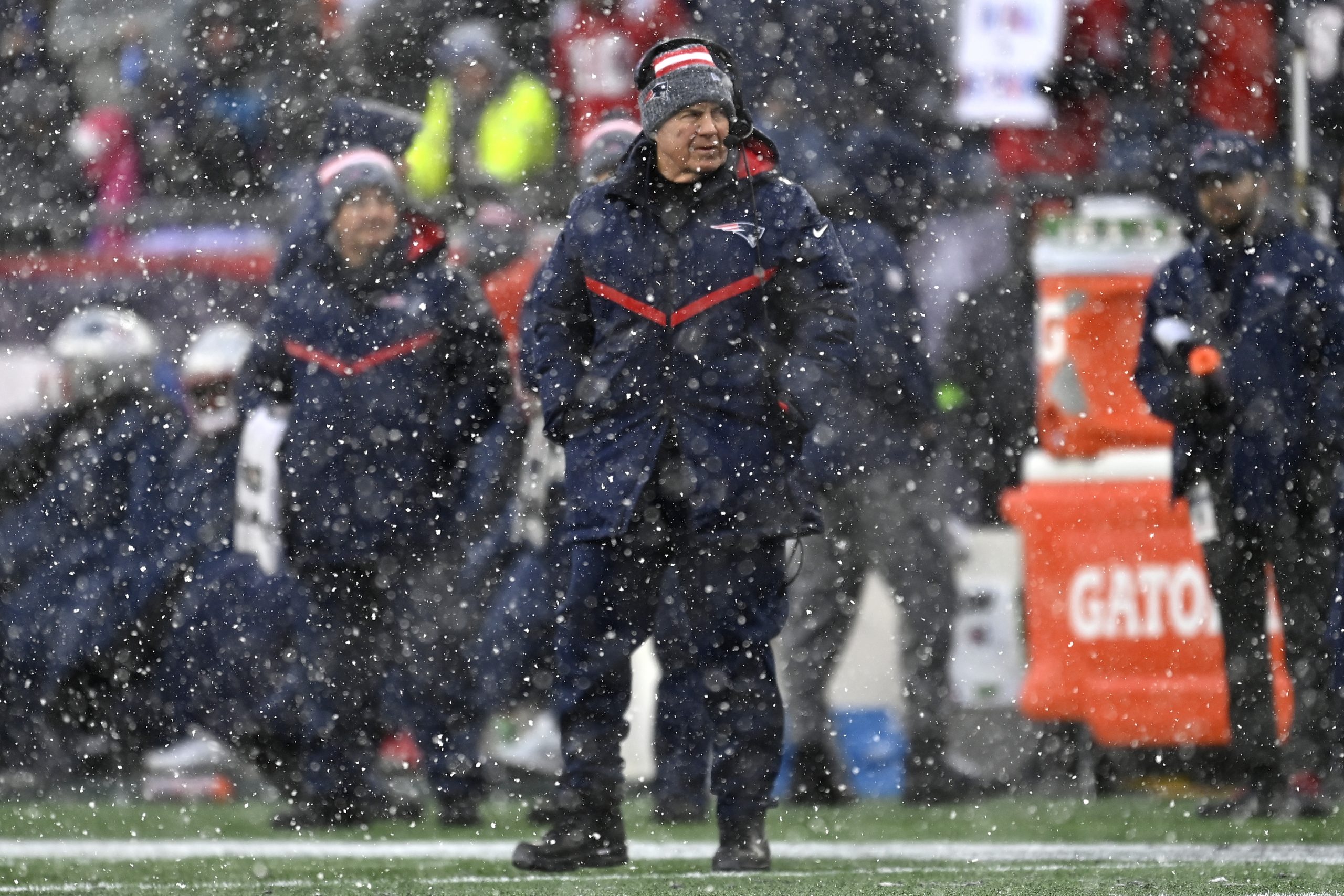 New England Patriots head coach Bill Belichick looks on in the first half at Gillette Stadium on Ja...