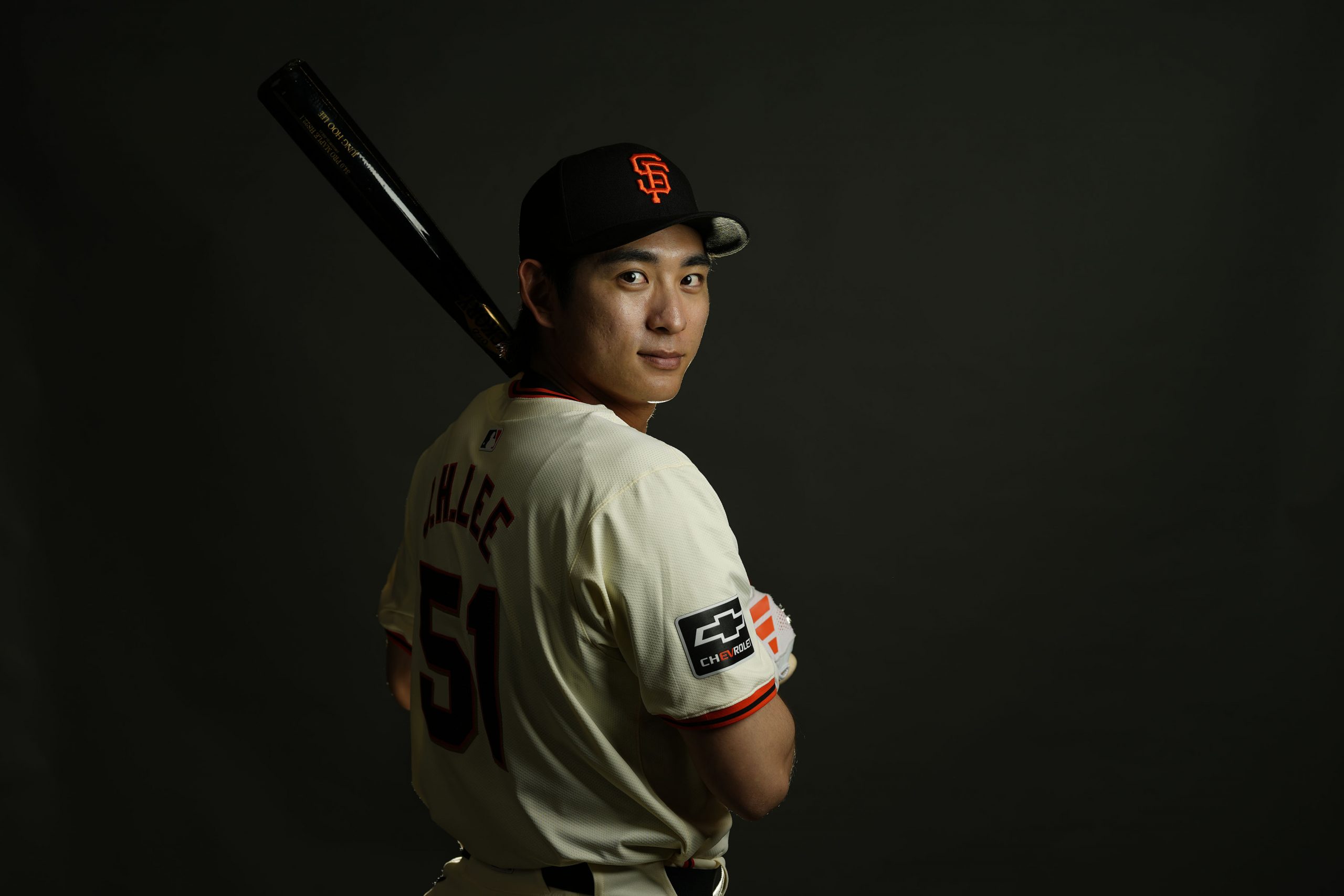 Jung Hoo Lee (51) of the San Francisco Giants poses for a portrait at Scottsdale Stadium on Februar...