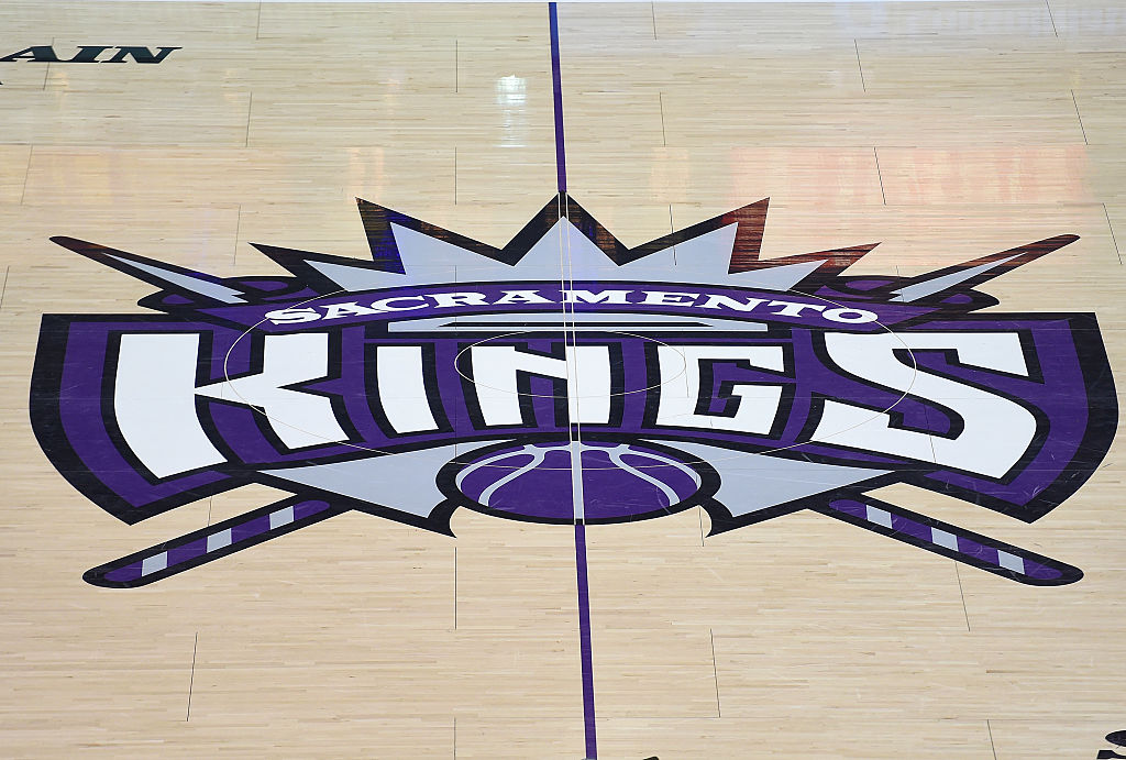 A detailed view of the Sacramento Kings logo at center court at Sleep Train Arena during an NBA bas...