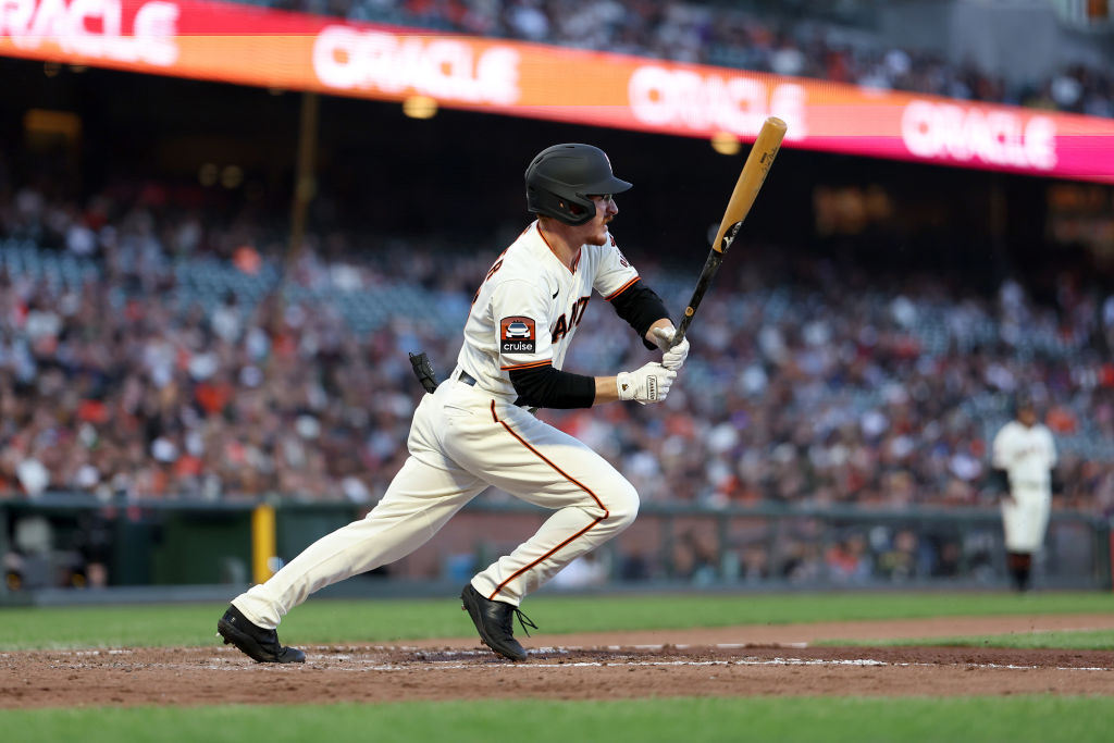 SAN FRANCISCO, CALIFORNIA - AUGUST 14: Wade Meckler #53 of the San Francisco Giants bats against th...