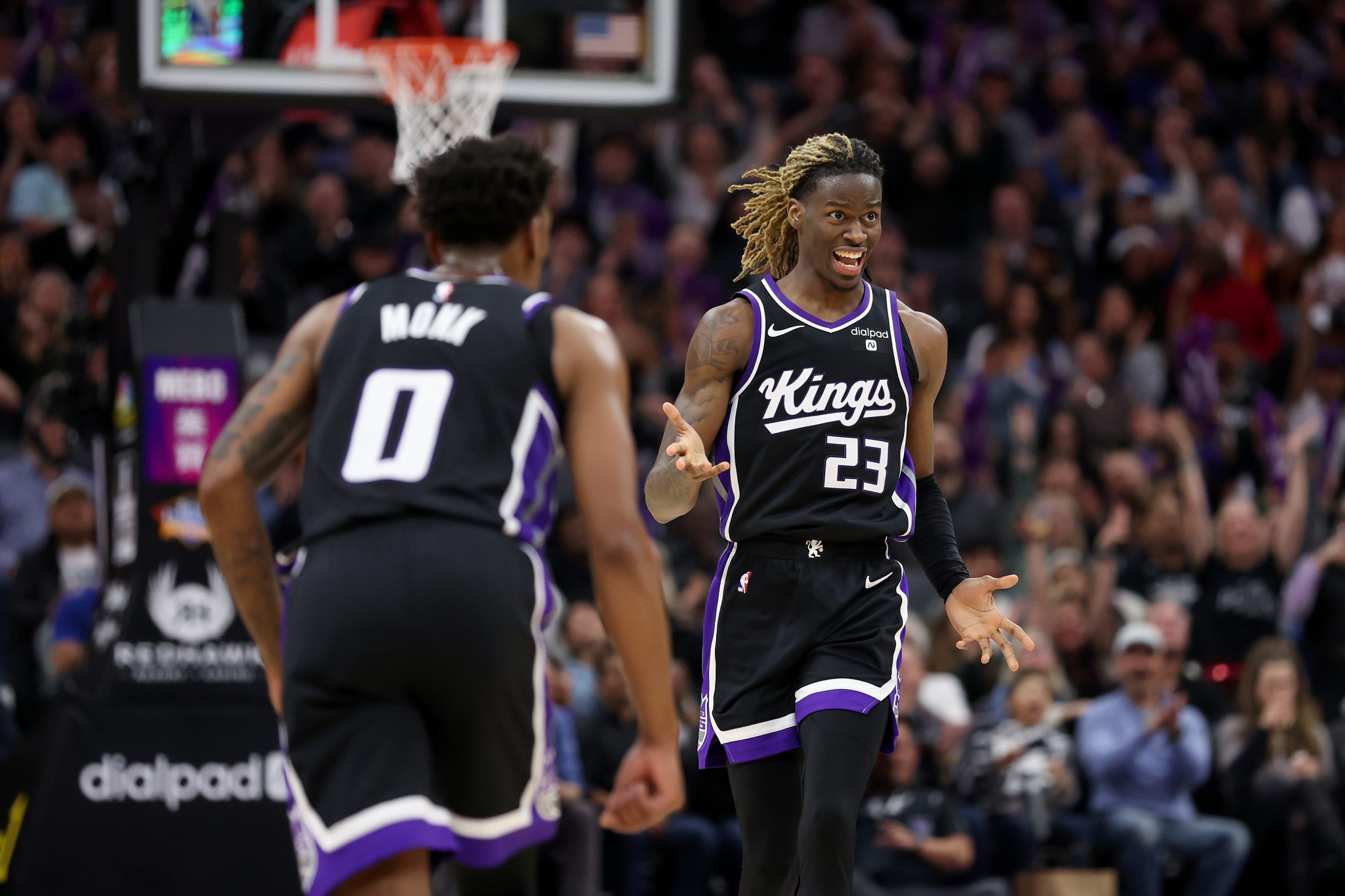 Keon Ellis #23 of the Sacramento Kings reacts after making a shot against the Oklahoma City Thunder...